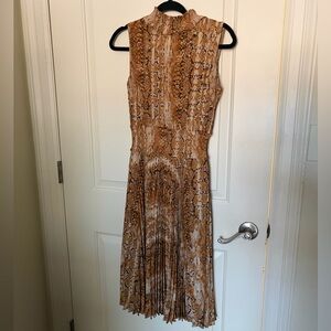 Gold snakeskin pleated high neck midi dress